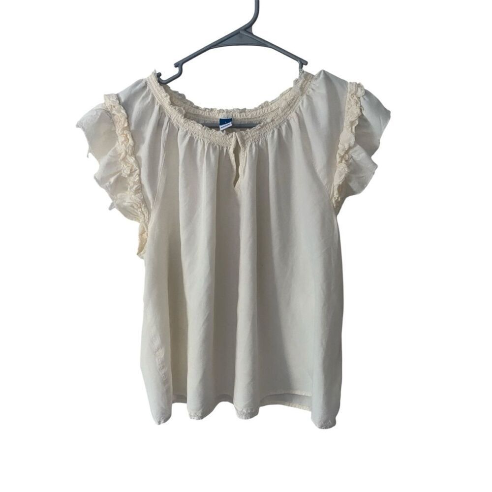 Old Navy Cream Ruffle Sleeve Peasant Top – Size Large